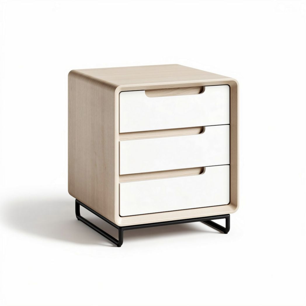 Three-drawer nightstand with wooden frame and metal legs 45 x 40 x 60cm