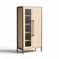 Wooden cabinet with glass doors and metal frame for storage 80 x 40 x 180cm