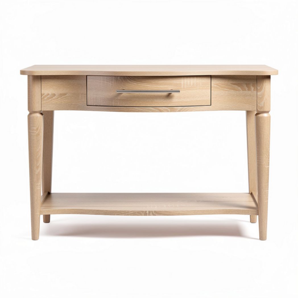 Wooden console table with drawer and shelf 100 x 40 x 75cm in light oak finish