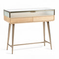 Modern console table with frosted glass top and wooden drawers 30 x 100 x 75cm