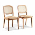 Rattan seat dining chair set with natural wood frame and ergonomic design
