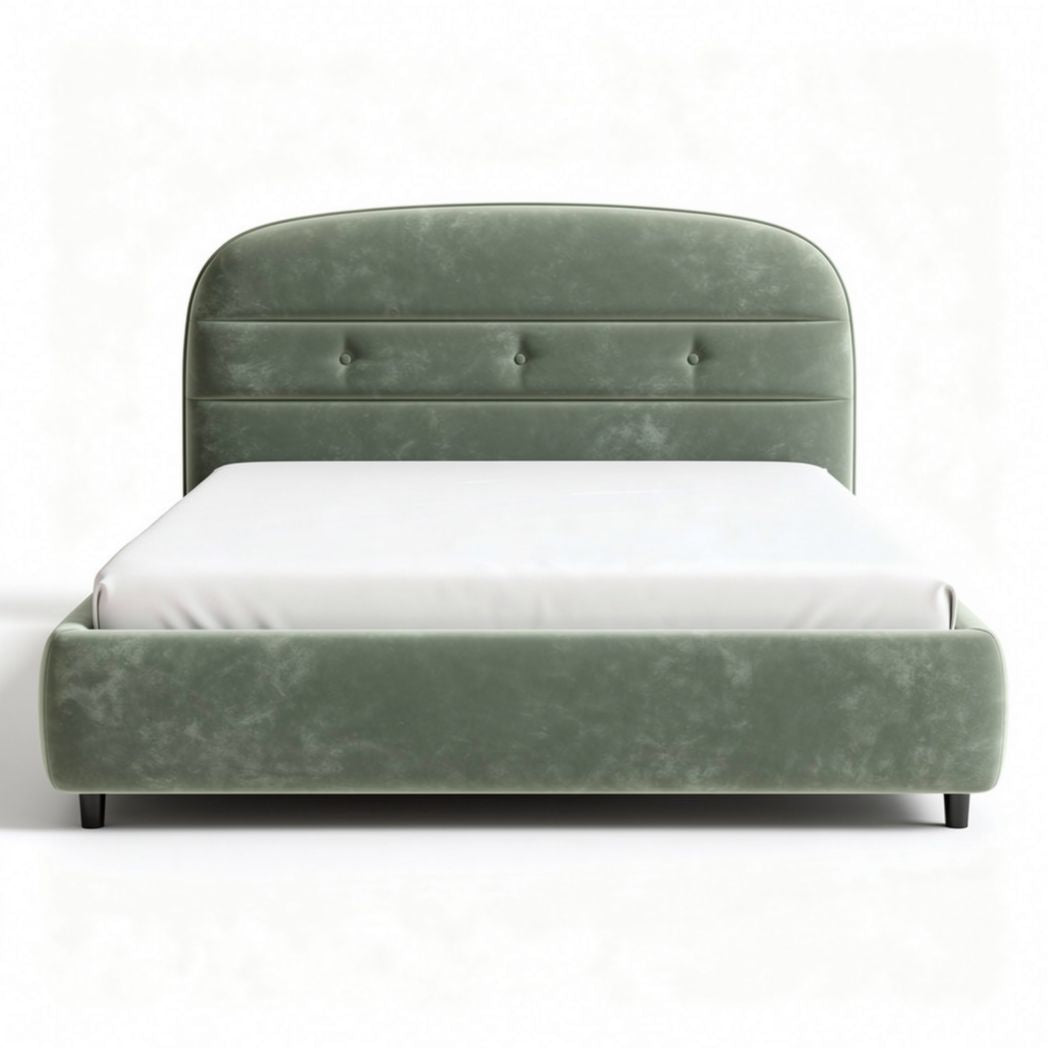 Velvet upholstered bed frame with button tufted headboard in green 200 x 160 x 100cm