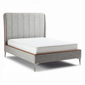 Upholstered bed frame with wooden base in gray fabric 200 x 160 x 30cm