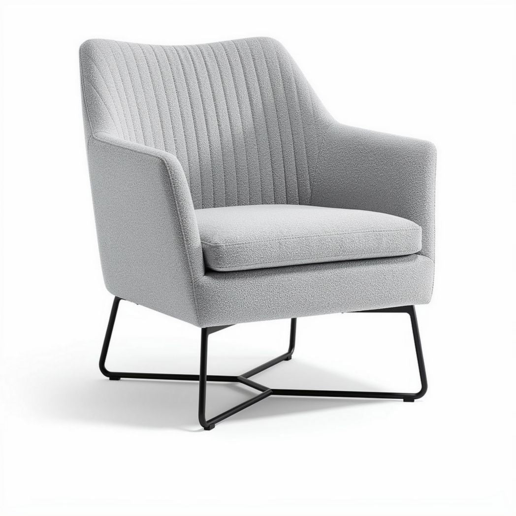 Upholstered accent chair with ribbed design and metal legs in light gray 70 x 70 x 80cm