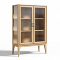 Glass door storage cabinet in natural wood finish 80 x 40 x 120cm