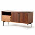 Wooden media console with storage drawers and slatted doors 150 x 45 x 60cm